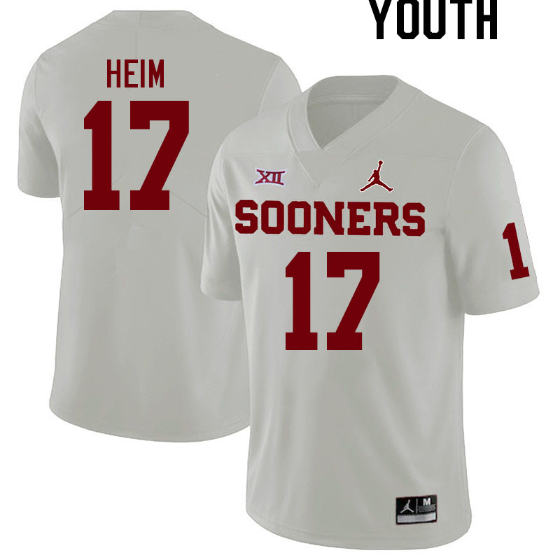 Youth #17 Taylor Heim Oklahoma Sooners College Football Jerseys Stitched Sale-White - Click Image to Close